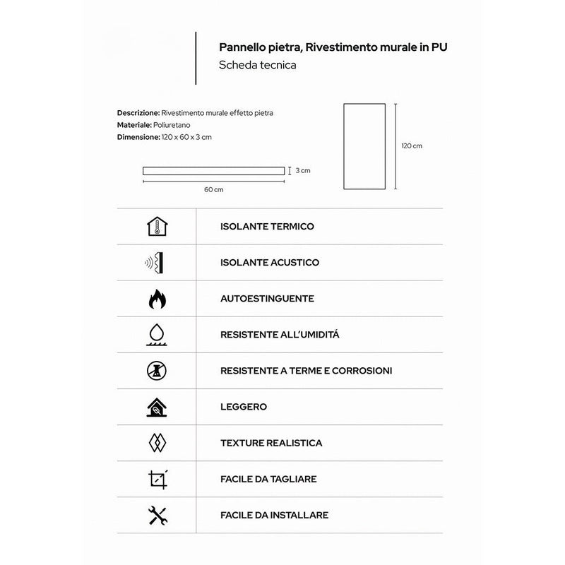 Set 10 Pannelli Decorativi Area 7,2 mq 120x60x3 cm Rivestimento Murale Effetto Pietra Naturale 3D in PU Bianco Leccese