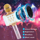 Microfono Karaoke Wireless con Luci Led Registra Canta e Riproduce Musica Rosa