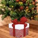 Base Albero di Natale a Pacco Regalo 36x36x47 cm Bianco e Rosso      
