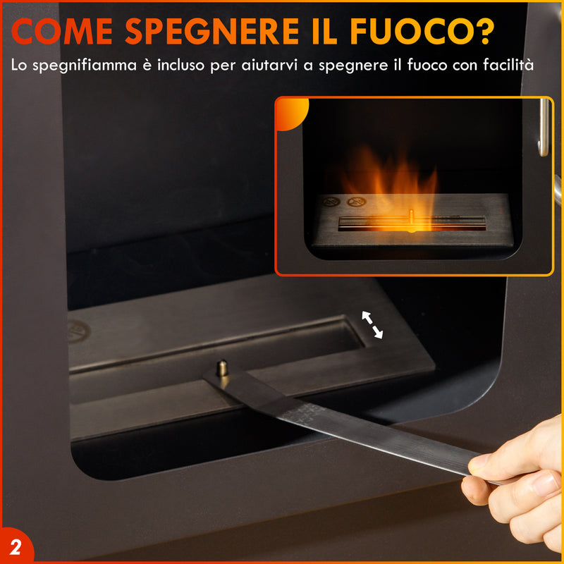 Camino a Bioetanolo da Terra 1.2L 50x27x82 cm con Mensola Superiore in Acciaio Bianco e Nero  