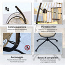 Poltrona Sospesa a Uovo 120x88x192 cm con Gancio Regolabile 2 Cuscini e Cesto Pieghevole Cachi      