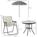 Set da Giardino 6 Pezzi con 4 Sedie Pieghevoli Ombrellone e Tavolo Rotondo  Crema Grigio e Nero   