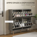 Mobile Scarpiera con 4 Cassetti Ribaltabili 95x26x95 cm a 2 Livelli per 16 Paia in Legno Grigio  
