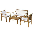 Set Salotto da Giardino Divano 2 Poltrone con Cuscini e Tavolino in Legno di Acacia