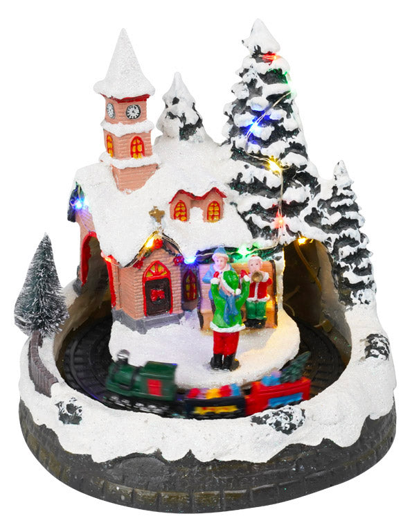 acquista Villaggio Natalizio 19x18x19 cm in Resina con Trenino  Musica e Luci