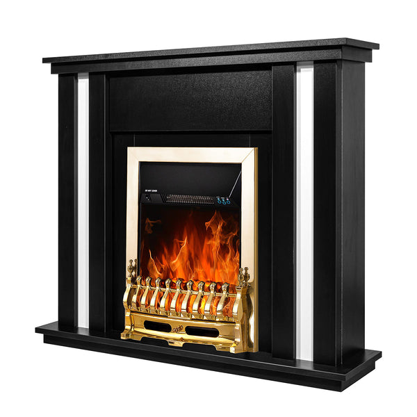 acquista Camino Elettrico da Pavimento 95x110x27 cm Effetto Fiamma 2000W Gustavo & Galileo gold Nero/bianco