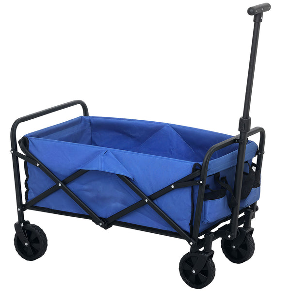 Carrello da Giardino 62L Pieghevole 76x48x86 cm con Maniglia Regolabile in Metallo e Tessuto Oxford Blu online