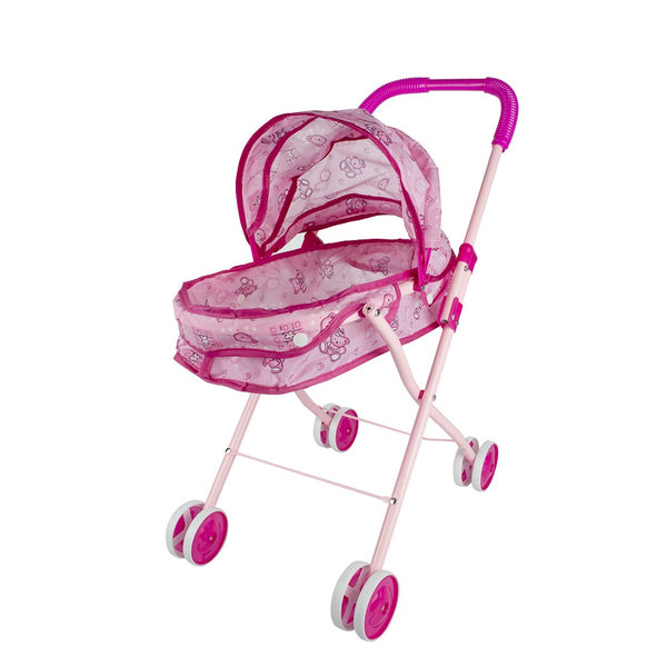 Passeggino pieghevole per bambole Rosa con parasole cappottina sconto