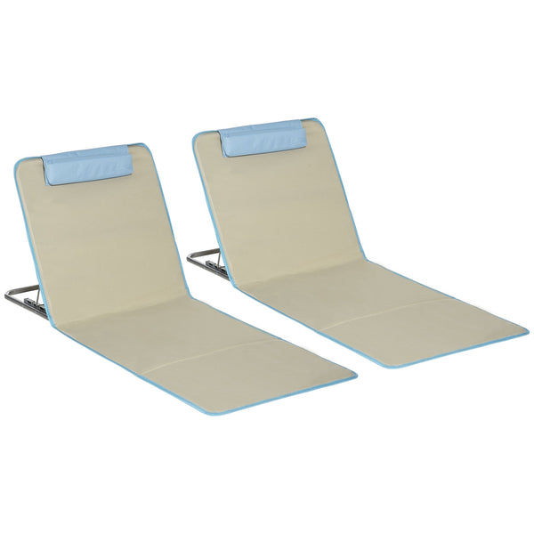 Set 2 Sdraio da Spiaggia 53x124x35-45 cm con Schienale Regolabile e Poggiatesta Beige e Azzurro sconto