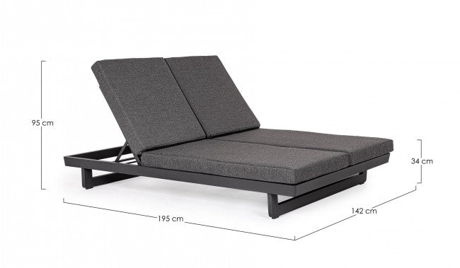Lettino Prendisole da Giardino Matrimoniale 142x195x95h cm con Cuscini Infinity Antracite 
