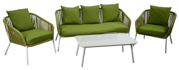 sconto Set Salotto da Giardino Divano 2 Poltrone e Tavolino in Corda Visalia Verde