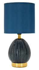 Lampada da Comodino Flavi Blu Ø15x30,5 cm in Ceramica e Ferro e Tessuto Blu      