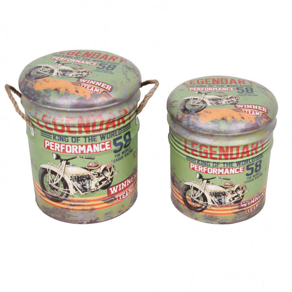sconto Set 2 Pouf Contenitore Tondo in MDF Verde