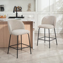 Set 2 Sgabelli da Bar 50x55x93 cm con Schienale e Poggiapiedi Rivestimento in Tessuto e Gambe in Acciaio Grigio      