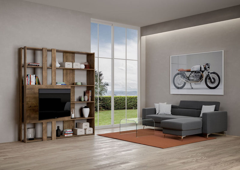 Libreria Moderna 5 Ripiani con Pannello per TV 178x36x204 cm in nobilitato Marrone