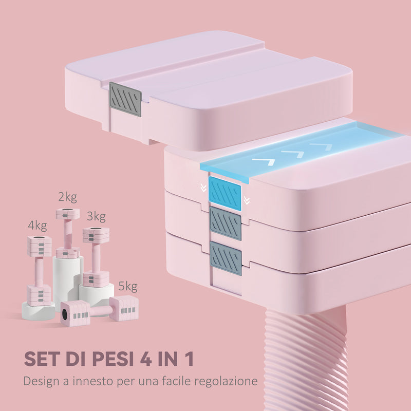 Set 2 Manubri Pesi Quadrati e Antiscivolo da 5 kg con Piastre Rimovibili in Acciaio e ABS Rosa      