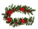 Festone Natalizio con Bacche Fiori Rossi e Pigne 20 Luci LED 180 cm Verde