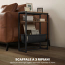 Tavolino Stretto Stile Industriale con 3 Ripiani Porta Riviste a Forma di V Comodino per Soggiorno Piccoli Spazi Marrone Rustico      