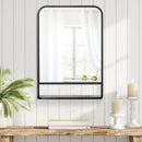 Specchio Rettangolare a Parete 50x10,2x70 cm con Ripiano Inferiore in Metallo Nero e Vetro