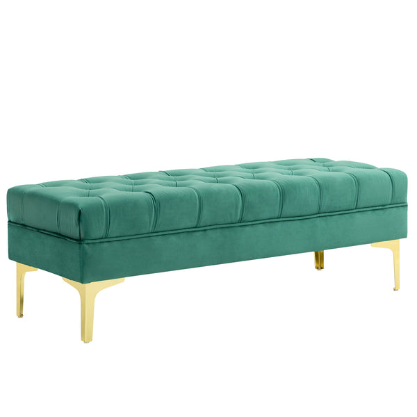 sconto Panca Fondo Letto Imbottita con Rivestimento Trapuntato in Effetto Velluto 118x45x42 cm Verde Scuro