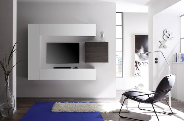 sconto Parete Attrezzata Mobili Salotto 3 Mobili Sospesi 169x196x31cm TFT  Cube Bianco Lucido e Quercia Wengè