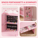 Toeletta per Bambini 3-8 Anni 3 in 1 92x36x103,3 cm con Sgabello Specchio con Luci a 2 Colori e Appendiabiti in MDF Rosa      