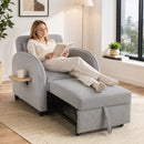 Poltrona Letto 3 in 1 Estraibile con Schienale Regolabile e Tavolino Laterale Letto 60x181 cm in Tessuto Effetto Lino Grigio      