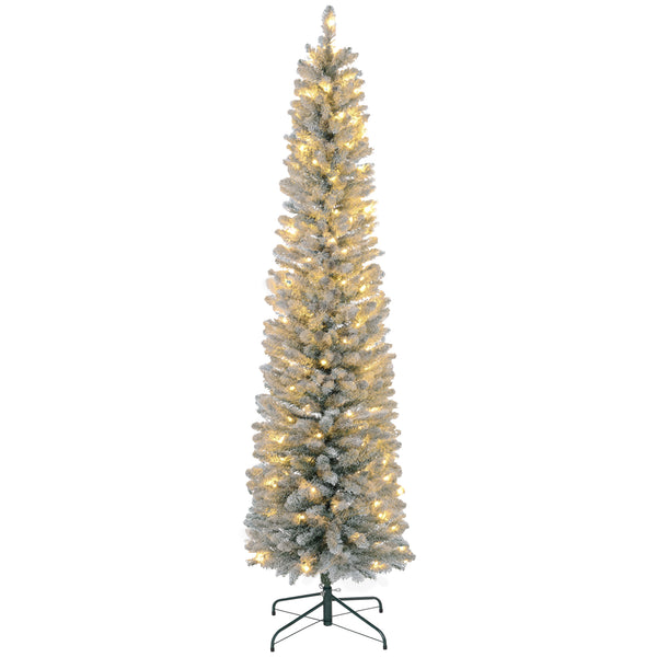 prezzo Albero di Natale Innevato Slim 210 cm con 405 Rami e 180 Luci LED Bianco Caldo in Plastica e Metallo Bianco