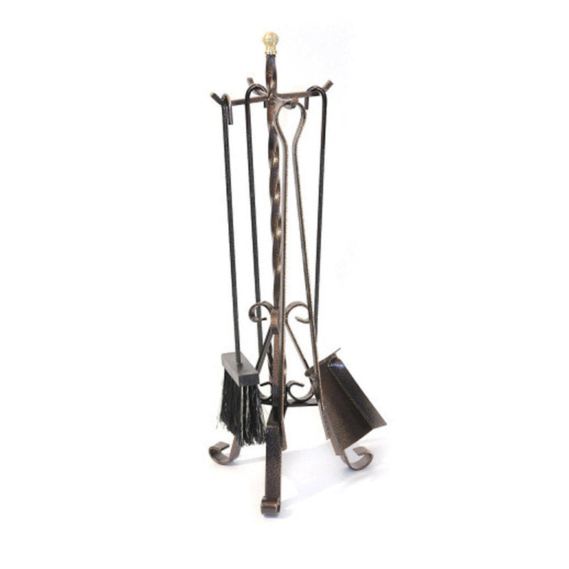 Set Camino 4 Pezzi in Ferro Battuto Pomello in Ottone con Supporto