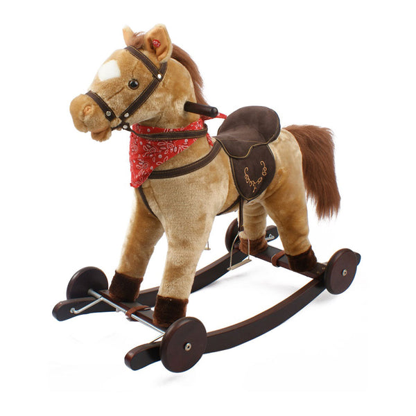 Cavallo a Dondolo Berlin in Peluche e Legno con Ruote e suoni per Bambini sconto