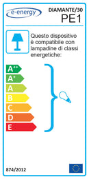 Plafoniera 1xE27 Ganci Cromo Vetro Lastra Serigrafato Bi C/Strass E-Energy Diamante