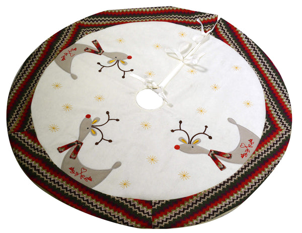 acquista Copribase Albero di Natale Ø105 cm in Tessuto Bianco con Renna