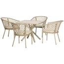 Set Tavolo e 4 Poltrone da Giardino con Cuscini in Acciaio e Rattan PE Cachi