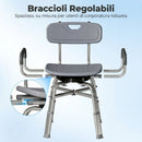 Sedia per Doccia Girevole 57x48x74-86 cm con Braccioli Schienale Capacità 150 kg in Alluminio e HDPE Grigio      