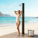 Doccia Solare 60L Doccia da Giardino da Esterno 21,8x18,2x227 cm con 2 Soffioni Riscaldata in ABS e Acciaio Inox Nero      