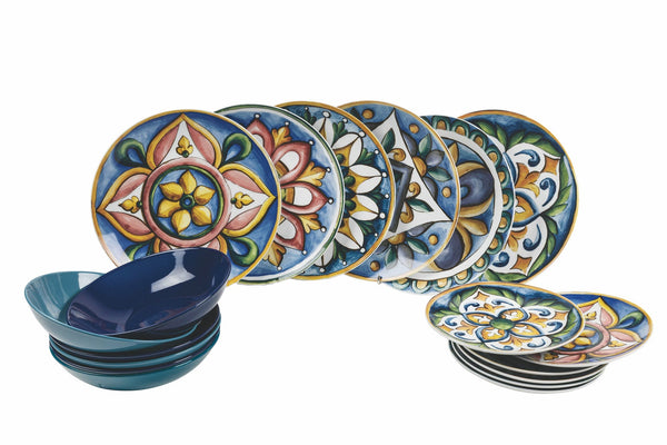 prezzo Servizio Piatti 18 Pezzi in Gres e Porcellana Multicolor Villa d'Este Home Tivoli Le Maioliche