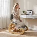 Sedia Ergonomica Inginocchiata 54x98x86 cm in Tessuto Effetto Lino e Legno Grigio      