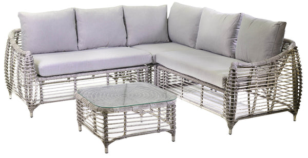 acquista Set Salotto da Giardino Angolare in Polyrattan con Tavolino Everett Naturale