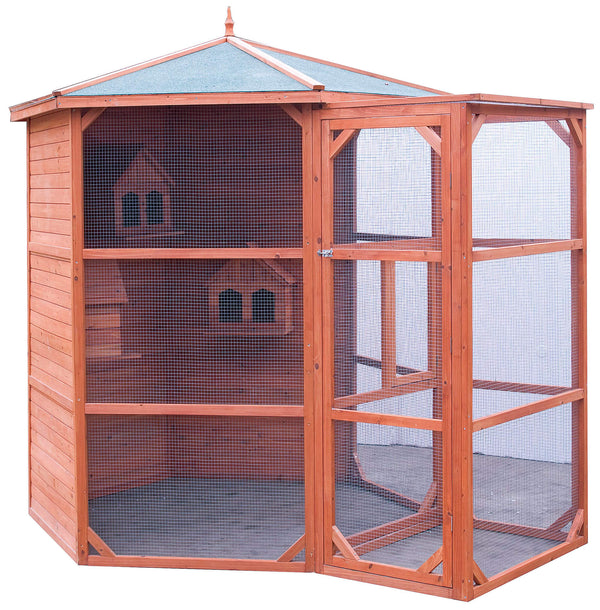 sconto Voliera da Esterno Esagonale Ø2,3 m con Ingresso in Legno Naturale