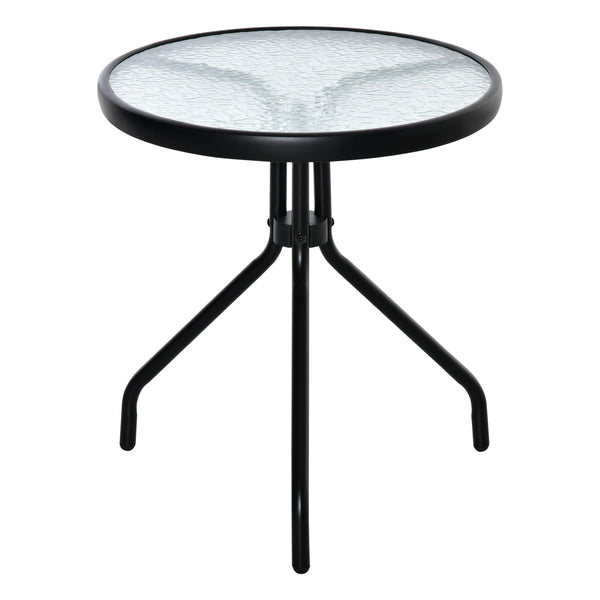 sconto Tavolino da Giardino Ø50x55 cm Piano in Vetro Struttura in Metallo Nero