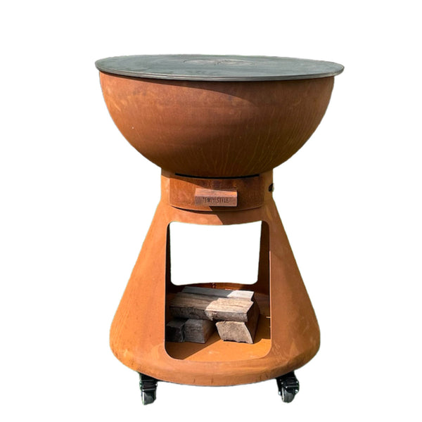 Barbecue a Legna e a Carbone Ø64xH91 cm in Acciaio Corten con Accessori Yucatán Marrone sconto