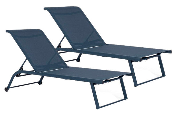 Set 2 Lettini Prendisole da Giardino 70x182x91,5h cm con Ruote Taylor Navy online