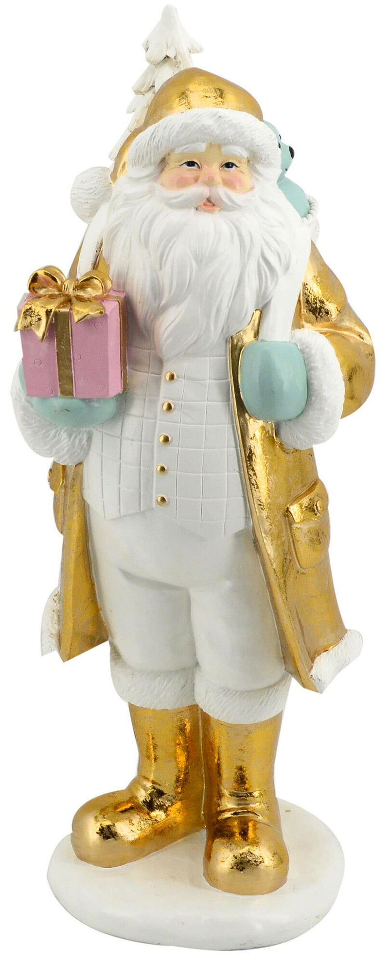 Pupazzo Babbo Natale H43 cm in Resina Bianco e Oro