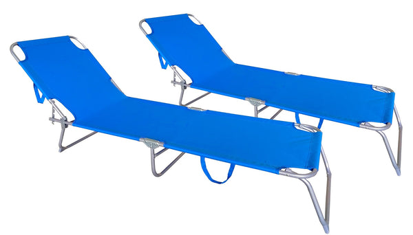 Set 2 Lettini Prendisole da Giardino Pieghevoli in Acciaio e Tessuto Oxford Blu sconto