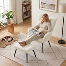 Poltrona con Poggiapiedi 68x78x93 cm in Tessuto Teddy con Schienale Alto Trapuntato e Tasche Laterali Beige      