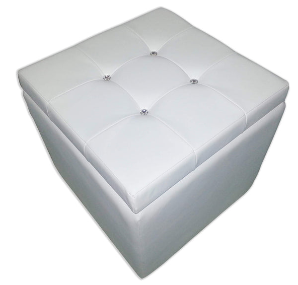 Cubo Pouf Contenitore in Similpelle e Cristalli Renier Bianco acquista
