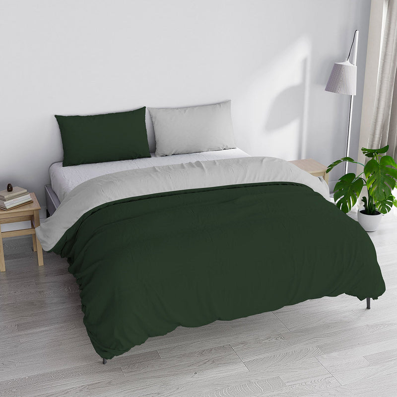 Copripiumino Matrimoniale con Sacco e Federe Double Face Verde Oliva/Grigio Chiaro