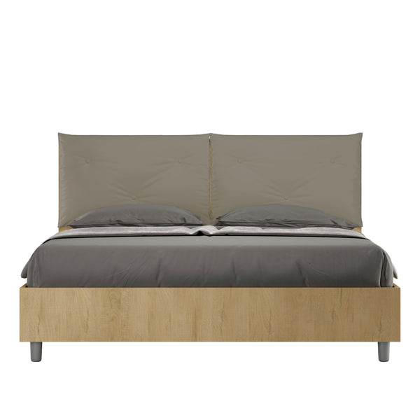 sconto Letto Matrimoniale con Alzata Comoda Struttura Quercia con Cuscini in Similpelle Appia Cappuccino Varie Misure