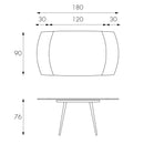 Tavolo Allungabile 120/180x90x76 cm in Metallo con Top Ceramica su Vetro Marmo Bianco