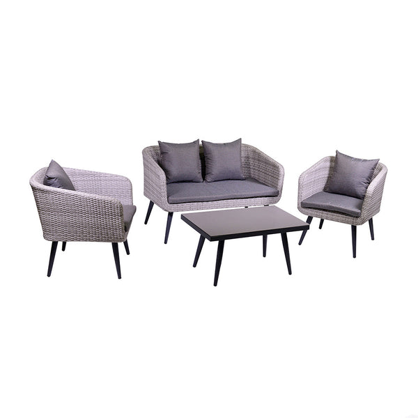 prezzo Set da Giardino Divano 2 Poltrone e Tavolino in Polyrattan Salem Grigio